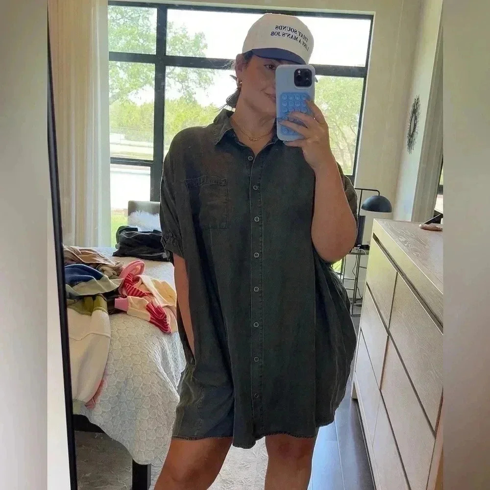 Oversized Tencel Denim Dress in Black | Large (Fits 2X)